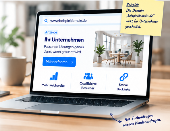 Laptop mit Beispielanzeige auf der Domain